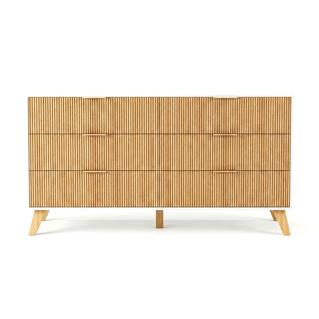 Fluted 6-Drawer Dresser with Wood Legs