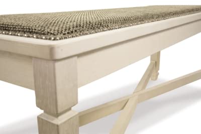 Signature Design by Ashley Bolanburg Casual French Country Upholstered Dining Room Bench with Nailhead Trim, Heavy Woven Fabric, Wood, Antique White & Tan