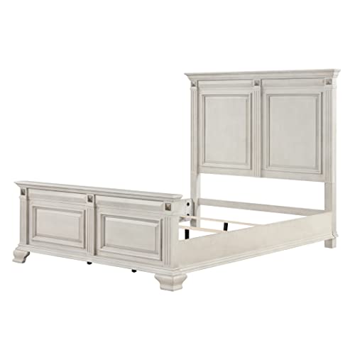 Roundhill Furniture Renova Distressed Parchment Wood Bedroom Set, Queen Panel Bed, Dresser, Mirror, Nightstand, Chest