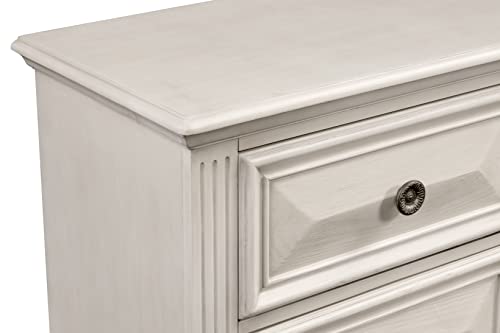 Roundhill Furniture Renova Distressed Parchment Wood Bedroom Set, Queen Panel Bed, Dresser, Mirror, Nightstand, Chest
