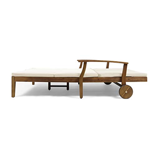 Double Chaise Lounge with Acacia Wood Frame & Water-Resistant Cushions
