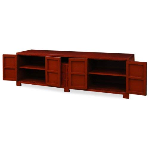 ChinaFurnitureOnline Distressed Red Elmwood Chinese Ming Media Cabinet - with Free Inside Delivery