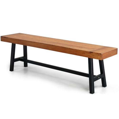 Acacia Wood Outdoor Bench with Metal Legs
