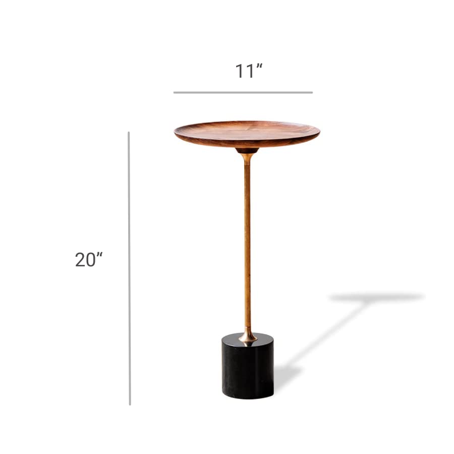 Round Walnut Side Table with Brass & Steel Base