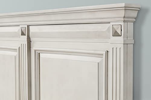 Roundhill Furniture Renova Distressed Parchment Wood Bedroom Set, Queen Panel Bed, Dresser, Mirror, Nightstand, Chest