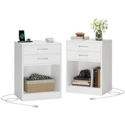 Nightstand Set of 2 with Charging Station & Drawers