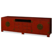 Distressed Red Elmwood Ming Media Cabinet