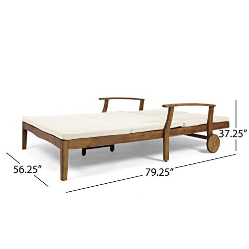 Double Chaise Lounge with Acacia Wood Frame & Water-Resistant Cushions