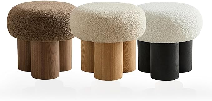 MEETAKING Small Round Foot Stool, 16.54" Teddy Footrest Ottoman Stool with Non-Skid Legs, Mushroom Footstools Step for Couch, Desk, Office, Living Room (Beige)