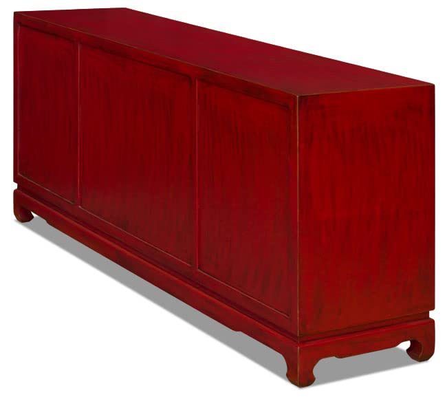ChinaFurnitureOnline Elmwood Chinese Sideboard, 72 Inch Ming Design in Distressed Red Finish