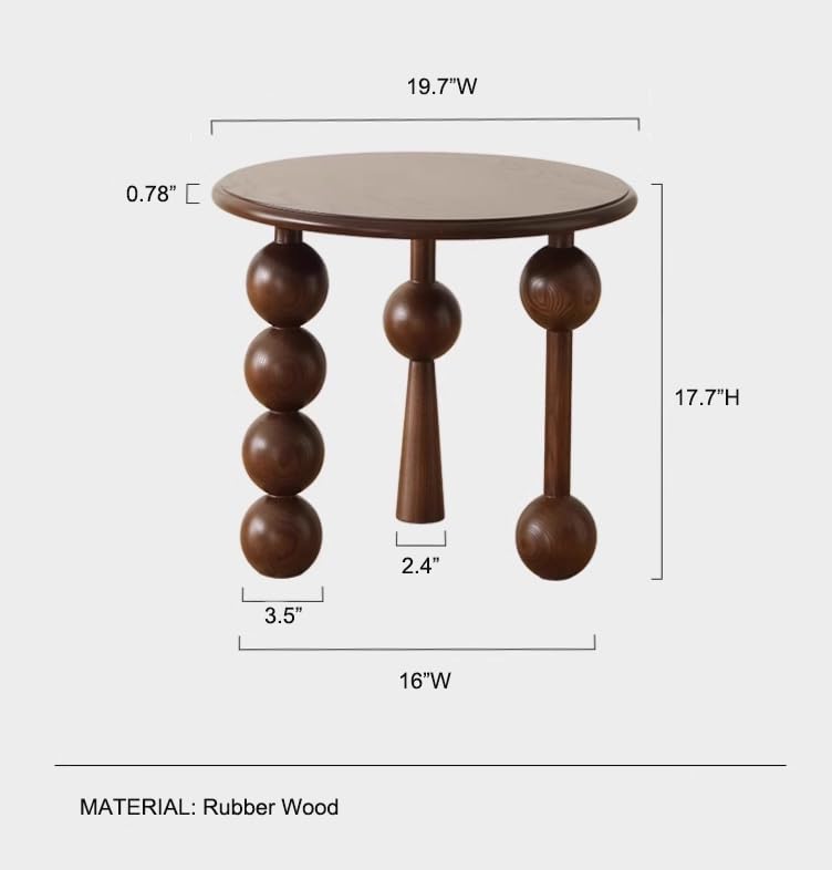 NICOKI Walnut Round Side Table, Solid Wood Creative Sofa Side Bedside Table with Funny Wood Globe Legs, Modern Minimalist Small Round Coffee End Table, Easy Assembly, 20 x 18 Inches