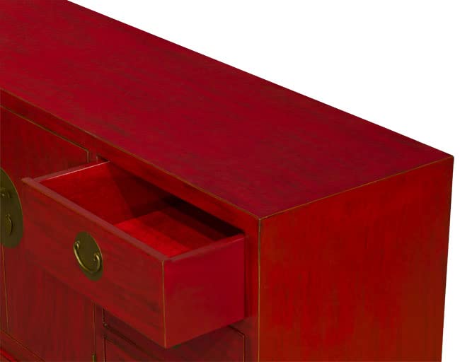 ChinaFurnitureOnline Elmwood Chinese Sideboard, 72 Inch Ming Design in Distressed Red Finish