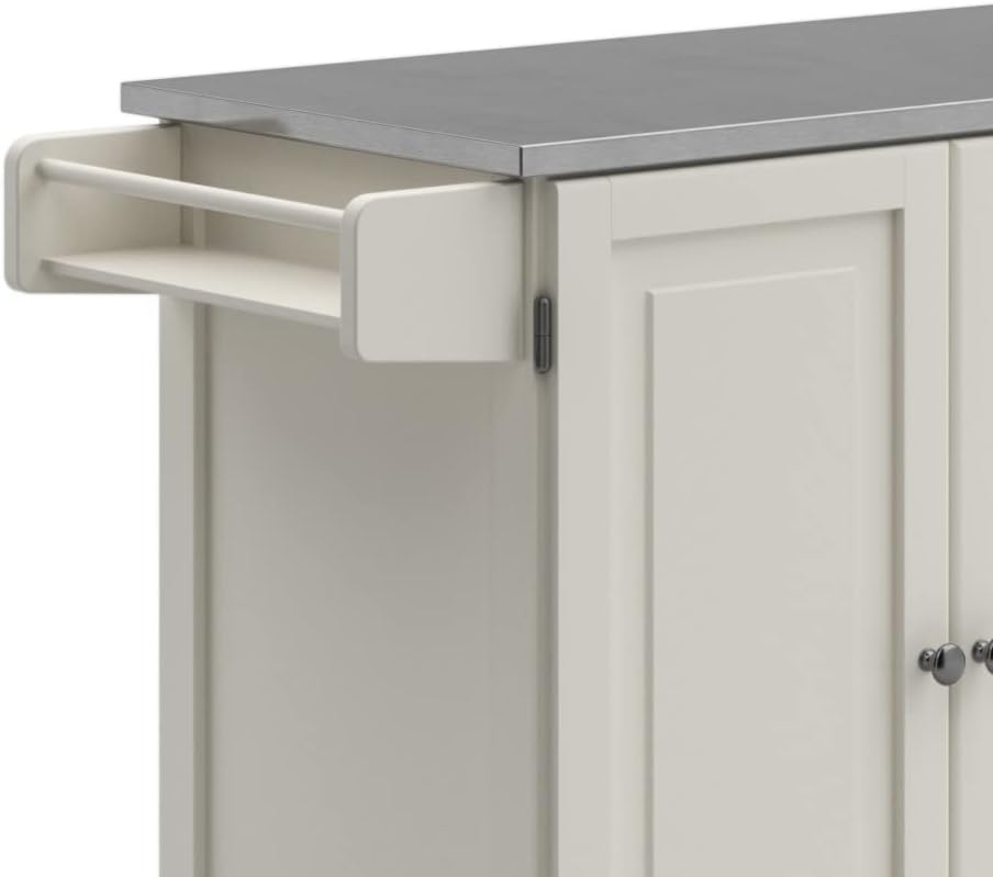 53.5" Kitchen Island Cart with Storage, Rolling Kitchen Cart on Wheels with Stainless Steel Top, Mobile Prep Station with Drawers, Cabinets, Adjustable Shelves & Towel Rack, Solid Wood, Off White