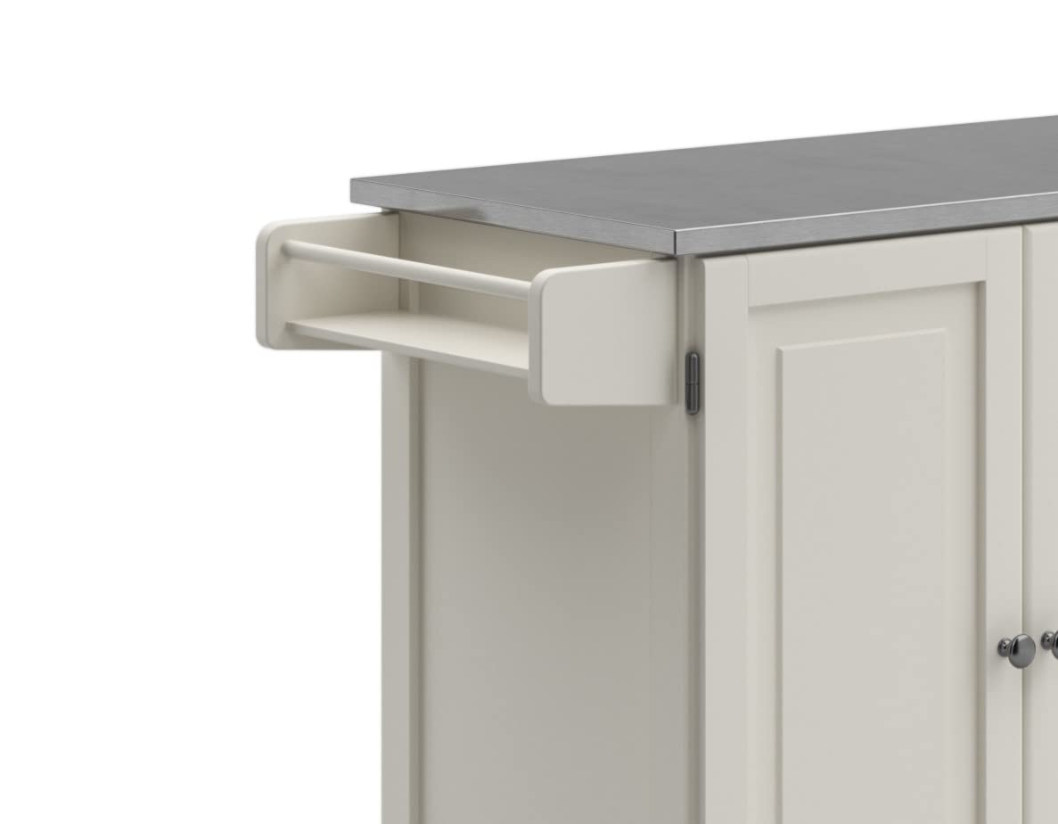 53.5" Kitchen Island Cart with Storage, Rolling Kitchen Cart on Wheels with Stainless Steel Top, Mobile Prep Station with Drawers, Cabinets, Adjustable Shelves & Towel Rack, Solid Wood, Off White