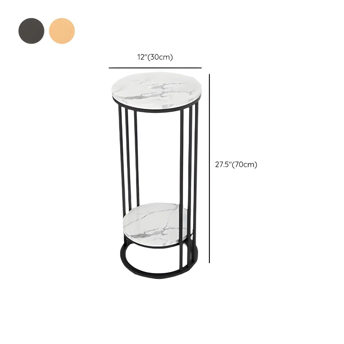 LAKIQ Round Plant Stand Stone Top Metal Frame Indoor Tall Plant Flower Shelf 2 Tiers Plant Table Plant Flower Holders for Corner Patio Garden Living Room Balcony(Black,12" L x 12" W x 27.5" H)