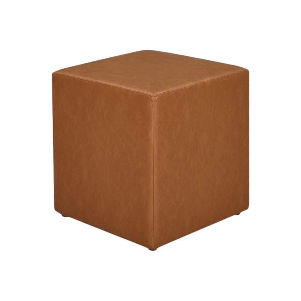 Studio Living Warren 18" Cube Ottoman, Urban Transitional, Fully Assembled, Vegan Leather Fabric, Carmel