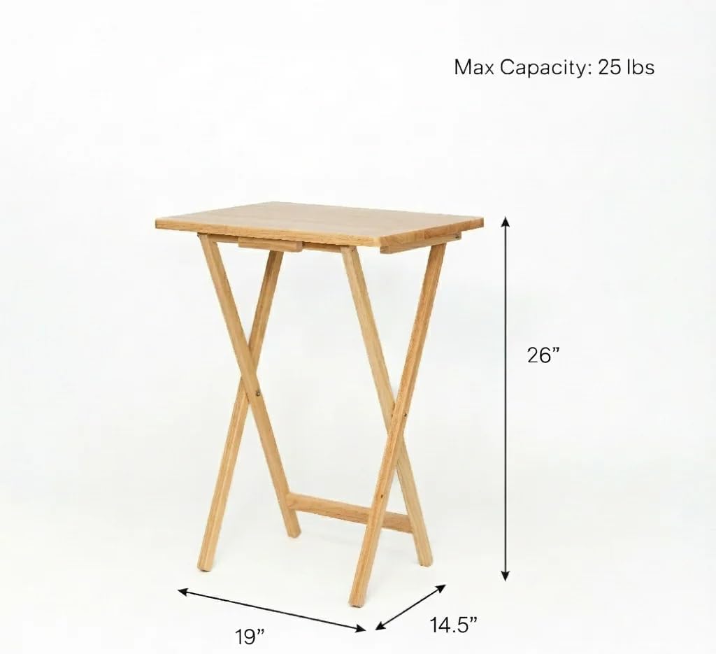 Rubberwood Folding Tray Table Set (2-Piece), Natural Wood Finish, Dimensions: 19 x 14.5 x 26 inches, Portable, Space-Saving, Snack Table, Picnic Table, No Assembly Required