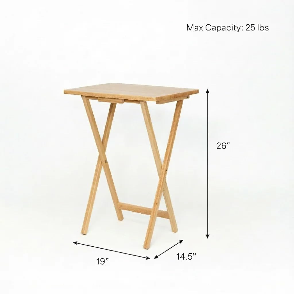 Rubberwood Folding Tray Table Set (2-Piece), Natural Wood Finish, Dimensions: 19 x 14.5 x 26 inches, Portable, Space-Saving, Snack Table, Picnic Table, No Assembly Required