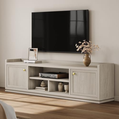 67" Fluted TV Stand with Cabinet & Open Shelves