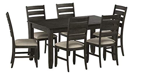 Signature Design by Ashley Rokane 7-Piece Dining Room Table Set with 6 Upholstered Chairs - Brown Wood 20" Rectangular Table & Chair Set for Kitchen Dining Room