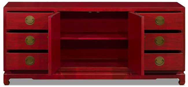 ChinaFurnitureOnline Elmwood Chinese Sideboard, 72 Inch Ming Design in Distressed Red Finish
