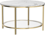 Round Marble Coffee Table with Glass Shelf