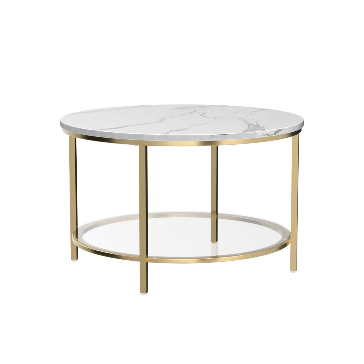 Round Marble Coffee Table with Glass Shelf