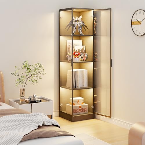 4-Tier Corner Display Cabinet with LED Lighting & Motion Sensor