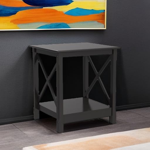 2-Tier X-Design End Table with Storage Shelf