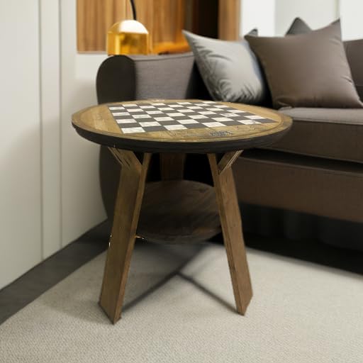Chess Board End Table with Shelf