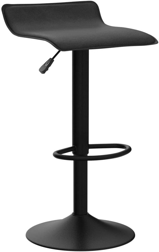 Vogue Furniture Direct Adjustable Bar Stools Set of 2, Modern Swivel PU Leather Airlift Barstools, Backless Kitchen Counter Height Bar Chair for Dining Room (Black, Black Base)