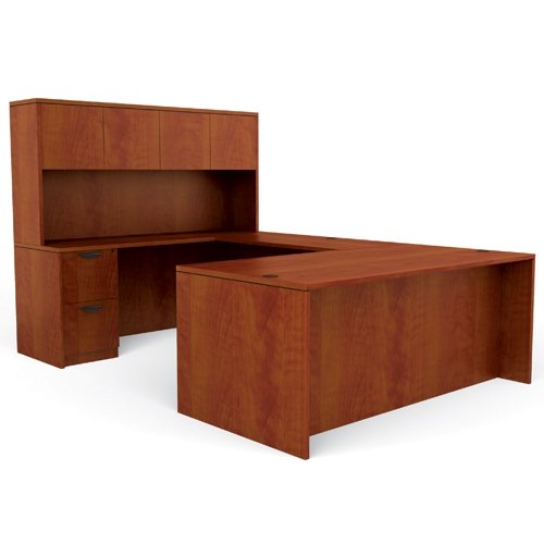 U-Shaped Executive Desk with Credenza, Hutch & Files