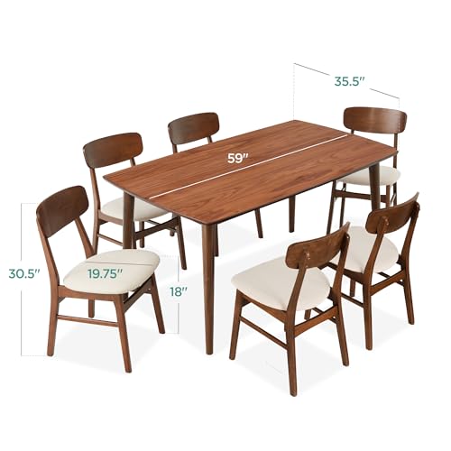 7-Piece Mid-Century Modern Dining Set with 6 Upholstered Chairs