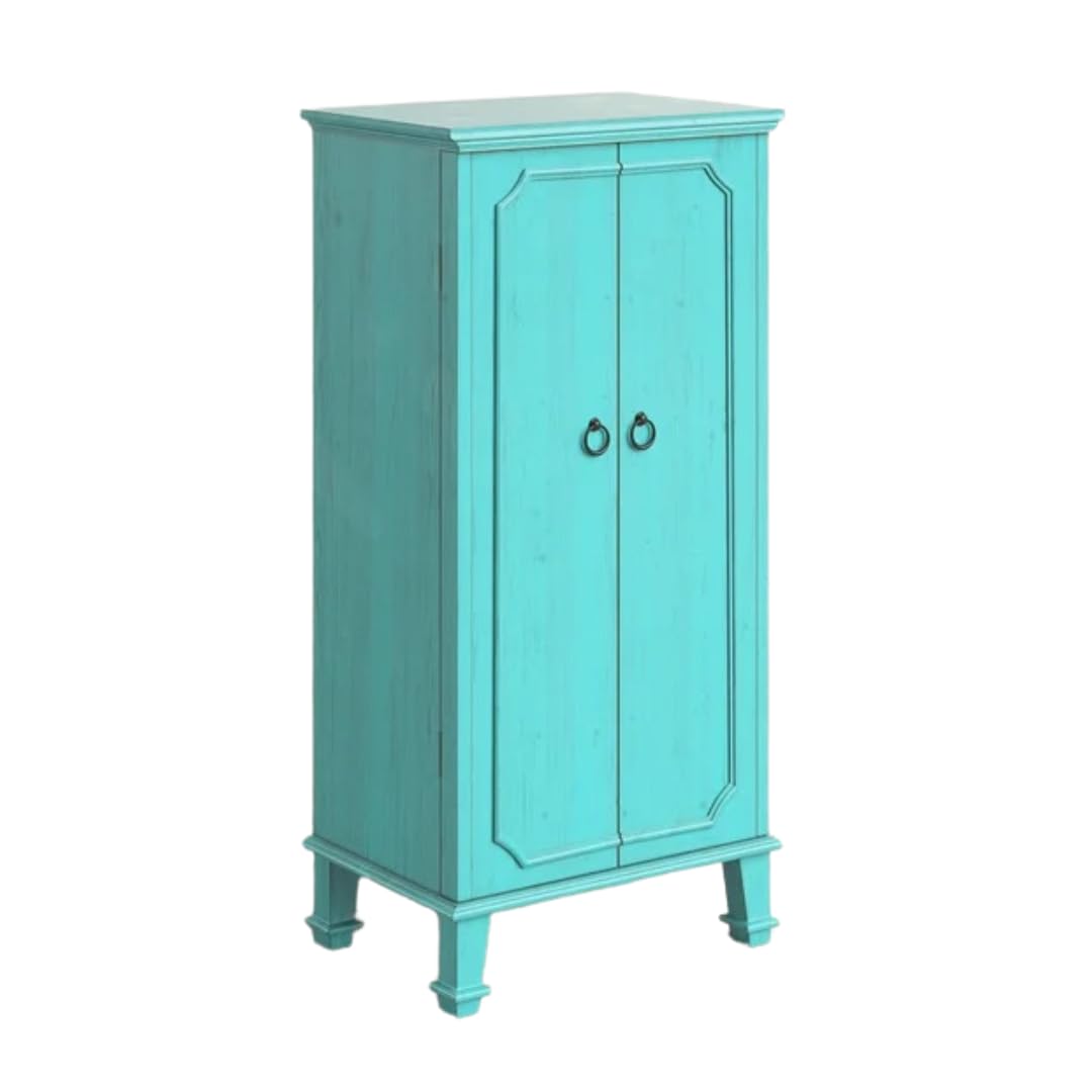 Standing Jewelry Armoire with Mirror & 7 Drawers – Turquoise