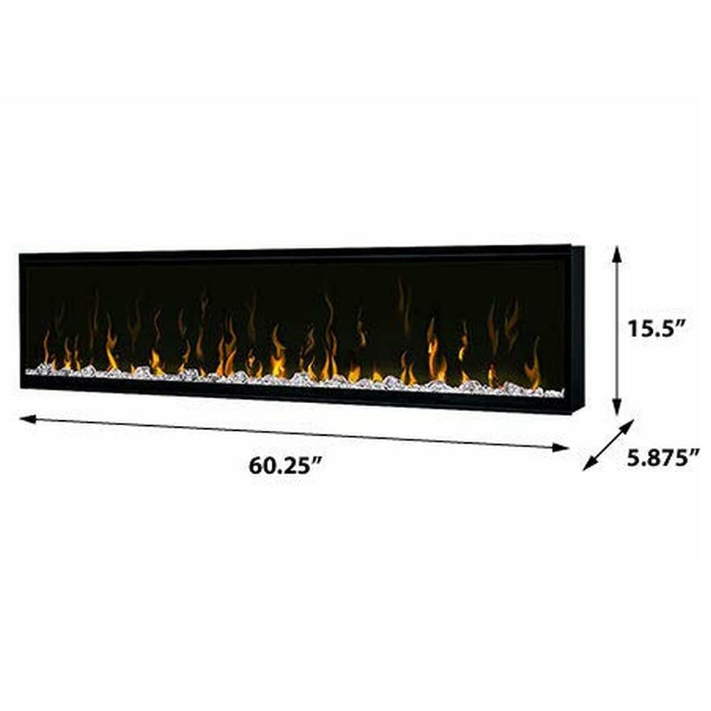 Dimplex IgniteXL 60" Built-in Linear Electric Fireplace with Driftwood and River Rock Accessories (Models: XLF60 & LF60DWS-KIT) 8530/5118 BTU, 240/120 Volt, 2500/1500 Watt, Black