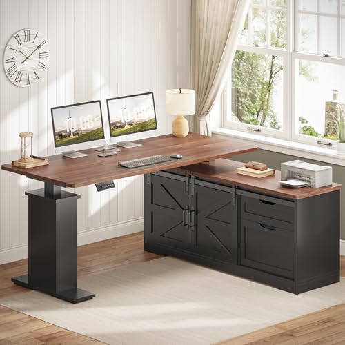 L-Shaped Standing Desk with Drawers & Power Outlets
