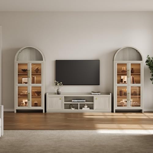 67" Fluted TV Stand with Cabinet & Open Shelves