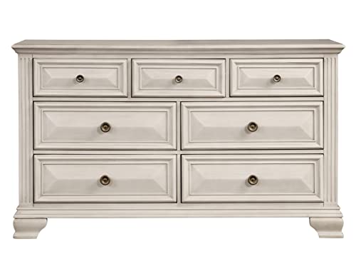 Roundhill Furniture Renova Distressed Parchment Wood Bedroom Set, Queen Panel Bed, Dresser, Mirror, Nightstand, Chest