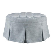 Round Button-Tufted Ottoman with Pleated Skirt