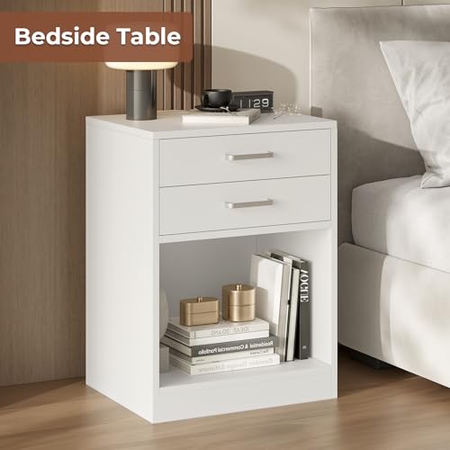 ADORNEVE Nightstands Set of 2,White Night Stand with Charging Station & Drawers,Night Stands for Bedrooms 2