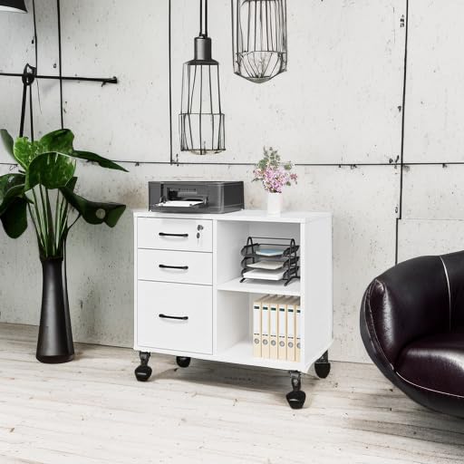 3-Drawer Rolling File Cabinet with Printer Stand