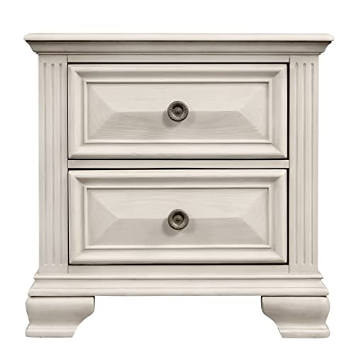 Roundhill Furniture Renova Distressed Parchment Wood Bedroom Set, Queen Panel Bed, Dresser, Mirror, Nightstand, Chest