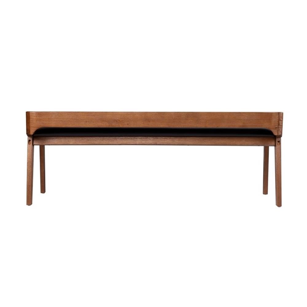 Mid-Century Modern Dining Bench with Faux Leather Cushion