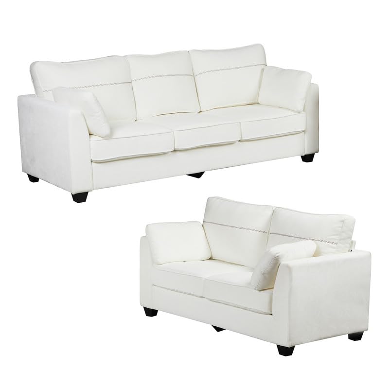 Landassy Home 2-Piece Sofa Set, 65.4" Loveseat + 89" 3-Seater Couch, Beige