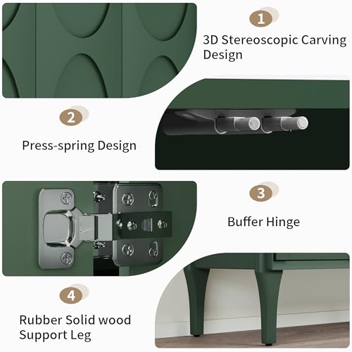 SZTHHDF 59" Sideboard Buffet Cabinet with Storage, Mid-Century Modern Storage Cabinet Accent Buffet Sideboard with Adjustable Shelves & Solid Wood Legs Large Credenza for Living Room (Green)