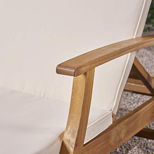 Double Chaise Lounge with Acacia Wood Frame & Water-Resistant Cushions