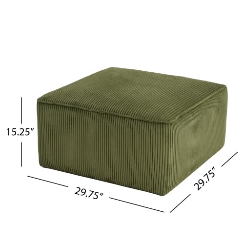 Christopher Knight Home Kyle Corduroy Woven Upholstery Square Ottoman, Living Room Sofa Ottoman with Wood Frame, Comfy Seating Experience with Dense Foam Padding, Non-Marking Foot Caps, Olive Green
