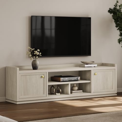 67" Fluted TV Stand with Cabinet & Open Shelves