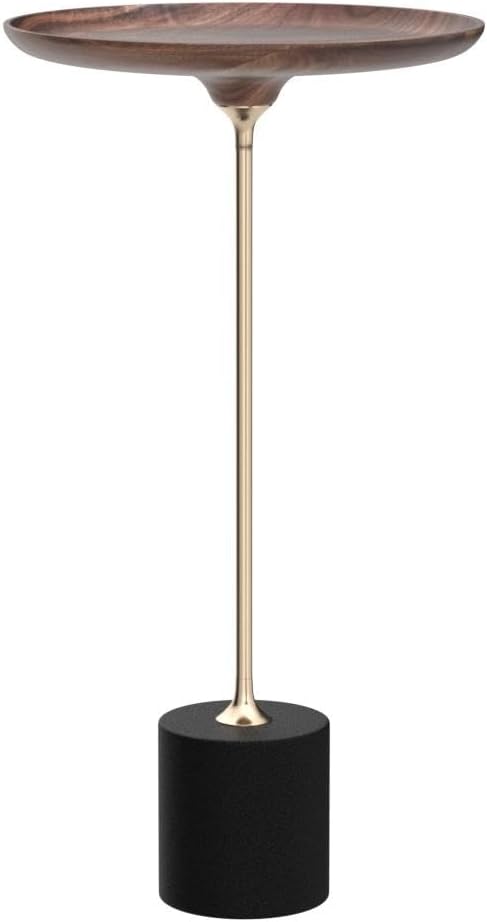 Round Walnut Side Table with Brass & Steel Base
