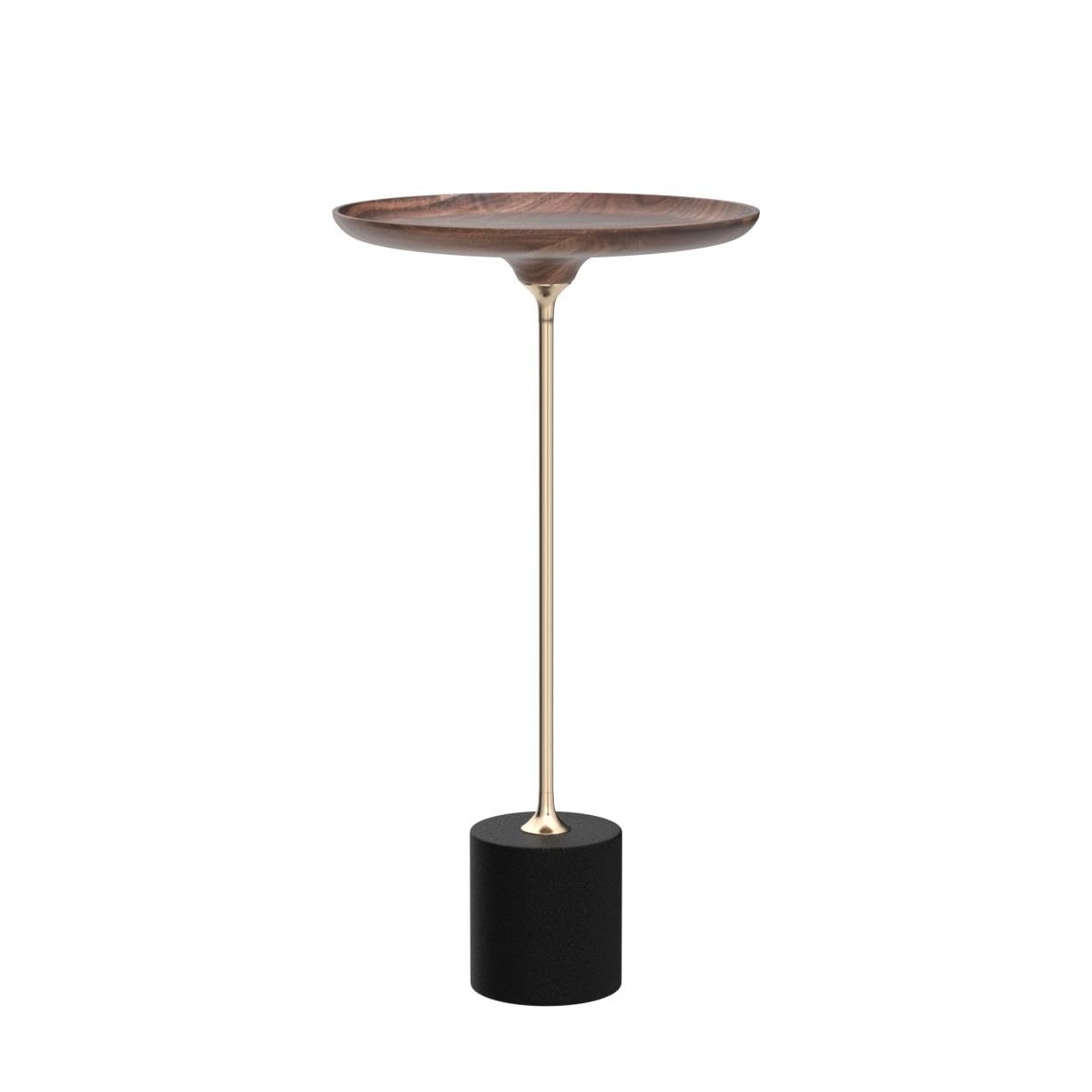 Round Walnut Side Table with Brass & Steel Base